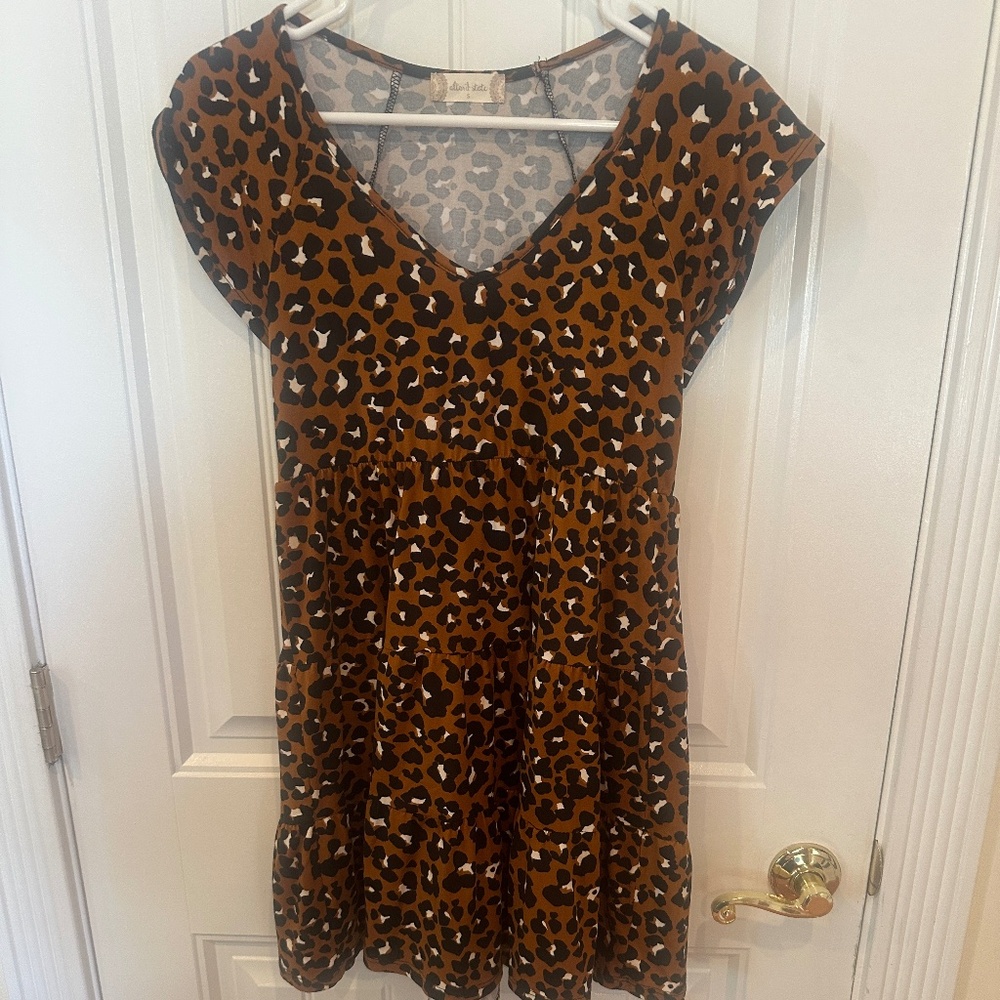 Altar'd State Leopard Cheetah Animal Print Ruffle Tiered Dress Women teen Small